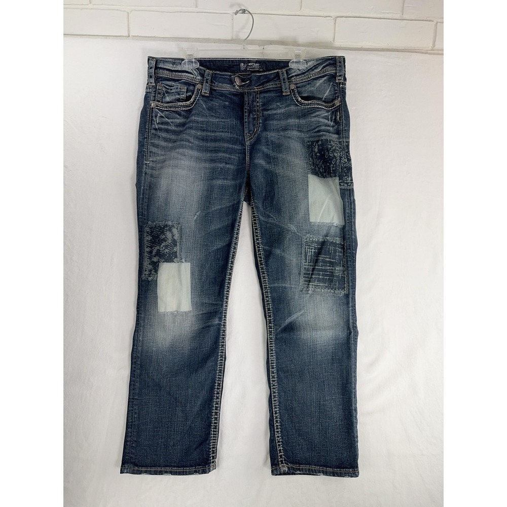 Silver Jeans Co Jeans Womens 34x28 Blue Mid Rise Straight Paisley Distressed